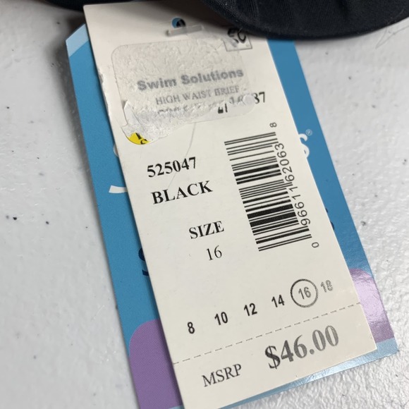 Swim Solutions Women's Swim Bottoms Size 16 Black Solid High Waisted Brief NWT - Picture 3 of 7